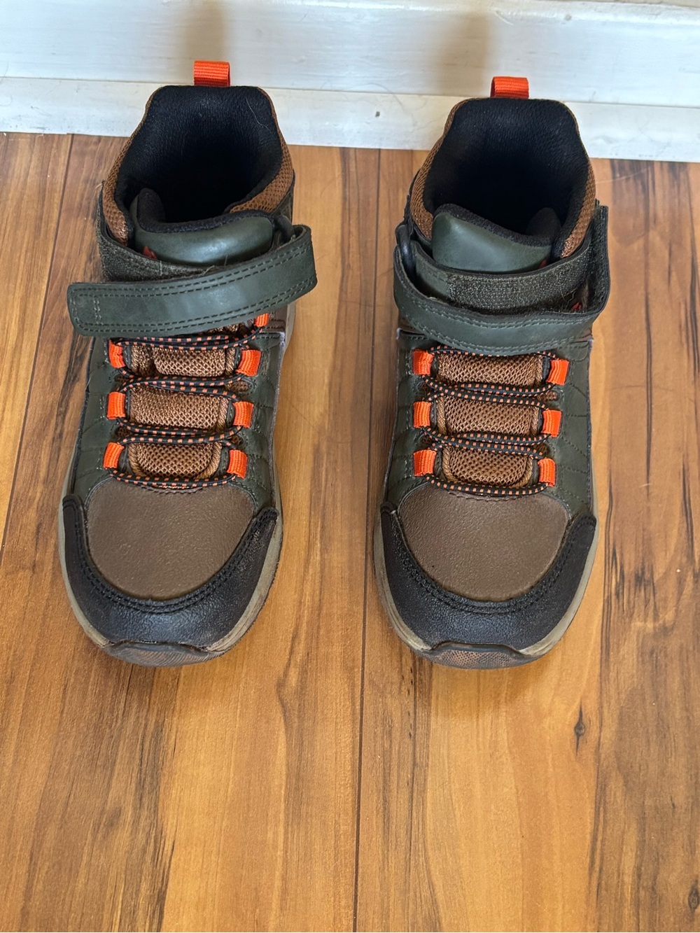 Ozark Trail Brown Tan Kids Hiking Sneakers with Orange Accents size 10